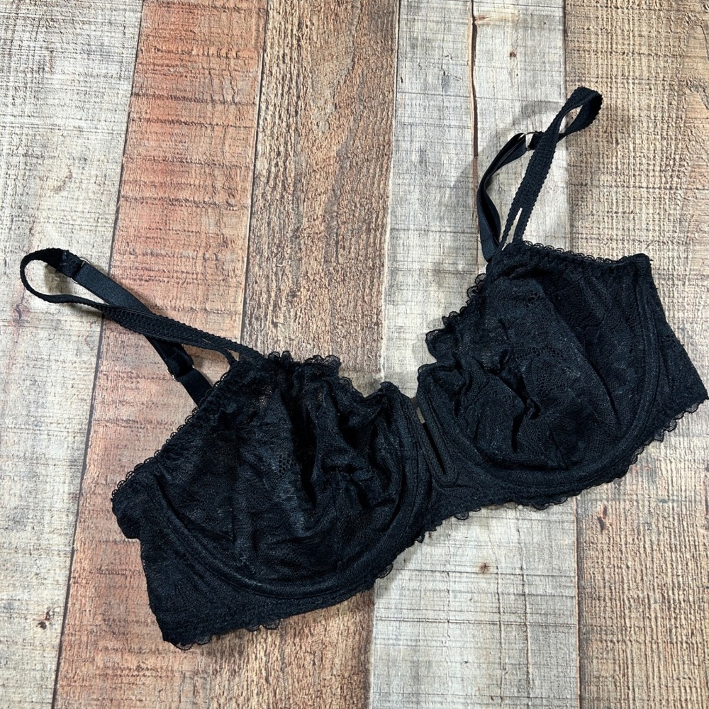 Auden Black Lace Unlined Balconette Underwire Bra Adjustable Straps 34D Lingerie